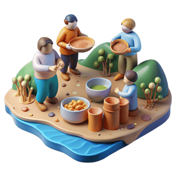 vibrant vintage Community Sharing Food After Disaster Transparent Background professional png