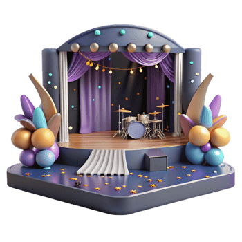 vibrant abstract Concert Stage Spotlit Cutout with Dark Background high quality png