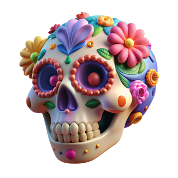 magnificent abstract Day of the Dead Sugar Skull Vibrant Colors Isolated Cutout premium png