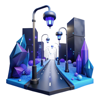 wonderful minimalist Dark City Street with Green Streetlights Cutout original png