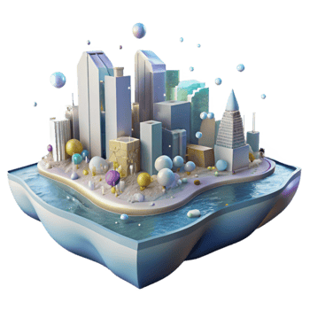 vibrant classic Flooded Cityscape Side View Isolated premium png