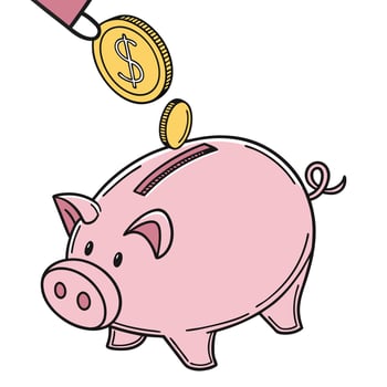Piggy Bank And Dollar Coins Cartoon Style vector