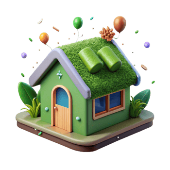 magnificent minimalist Eco Friendly House Isolated with Green Roof authentic png