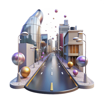 magnificent modern City Street with Reflections Isolated Element detailed png