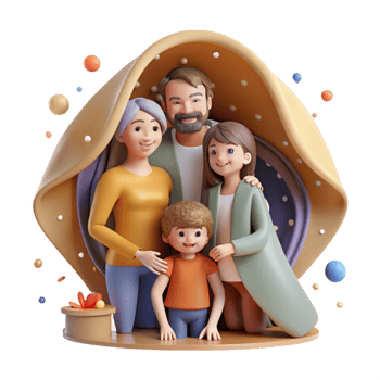 beautiful modern Family Sheltering Together Protective Gesture Isolated genuine png