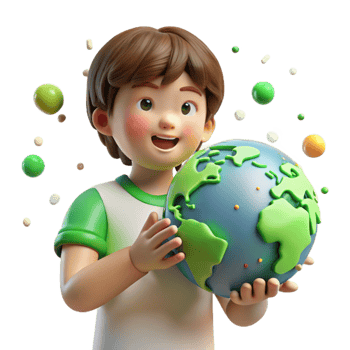 stunning classic Child Holding Globe with Bright Green Continents Isolated authentic png