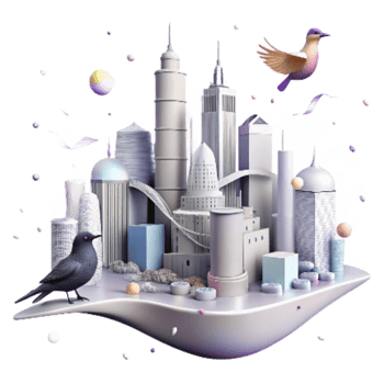 magnificent classic City Skyline with Bird Silhouette Cutout Sunset Colors high quality png