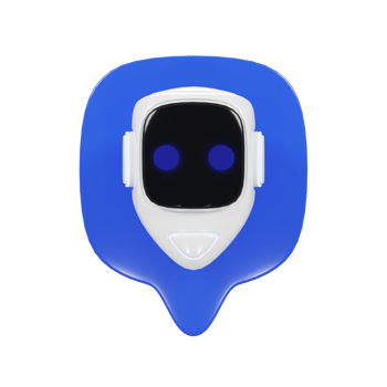 Front view of a 3d render of a blue bubble chat icon with a bot. Chatbot illustration png