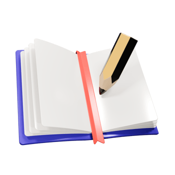 3d render illustration of a blank page open book with a bookmark and pencil. png