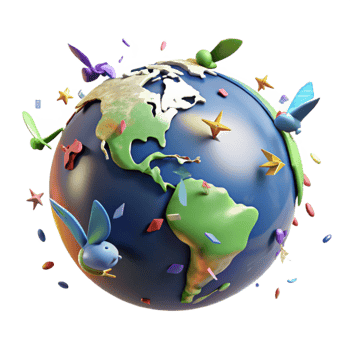 vibrant abstract Globe with Flying Birds Transparent Background high quality png