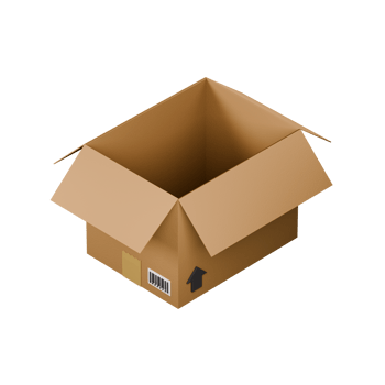Isometric 3d rendering of an open cardboard box illustration. png