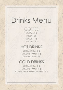 Menu design template with cover brochure. Wedding menu. Cafe identity. Vintage drinks template vector
