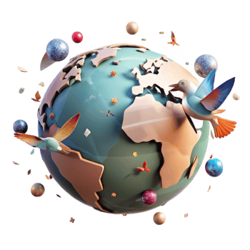 wonderful classic Globe with Flying Birds Transparent Background authentic png