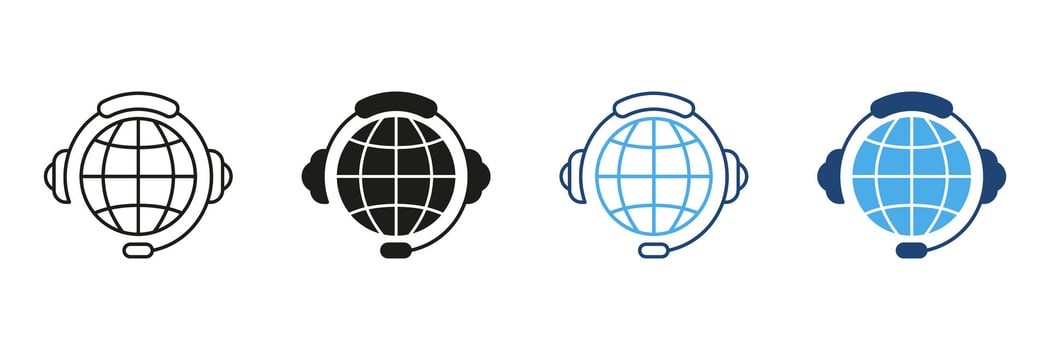 Global Customer Support Headset Icon Set. International Communication And Call Center Service Symbol Collection. Multilingual Assistance And Technical Help. Isolated Illustration vector