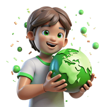 beautiful traditional Child Holding Globe with Bright Green Continents Isolated authentic png