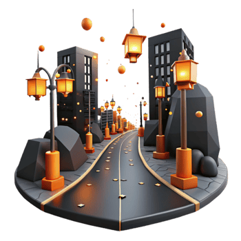 extraordinary artistic Dark City Street with Green Streetlights Cutout high quality png