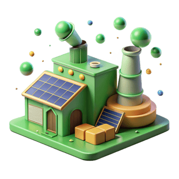 stunning artistic Factory with Green Rooftop and Solar Panels Isolated Background premium png
