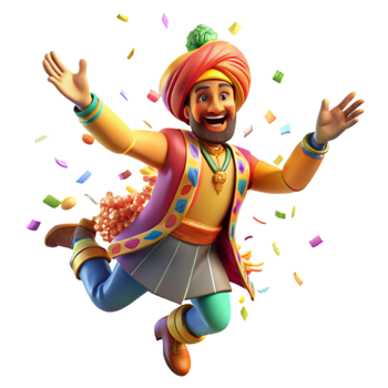 impressive abstract Bhangra Dancer Energetic Movement Colorful Costume Transparent Background premium png