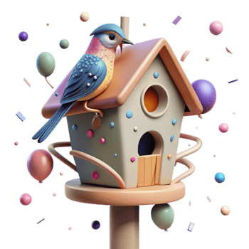 serene creative Birdhouse on Pole with Bird Perched Isolated high resolution png