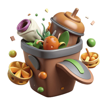 dramatic artistic Compost Bin with Food Scraps Isolated Cutout premium png