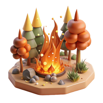 impressive vintage Deforestation Scene Burning Trees Transparent Background Warm Tones authentic png