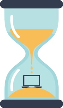 Hourglass with flowing sand and laptop inside minimal flat design illustration vector