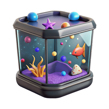 impressive minimalist Dimly Lit Fish Tank Isolated Dark Background detailed png