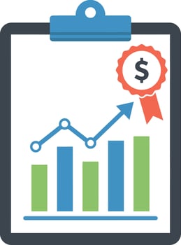 Financial growth chart on clipboard with upward arrow and dollar symbol flat design illustration vector
