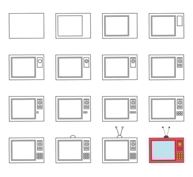 Worksheet easy guide to drawing cartoon TV retro. Simple step-by-step drawing tutorial for kids. vector