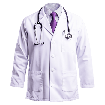 A white doctor's coat with a purple tie png