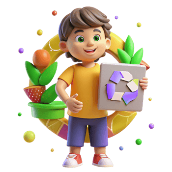 extraordinary abstract Child Holding Recycling Sign Bright Colors Transparent Background high resolution png