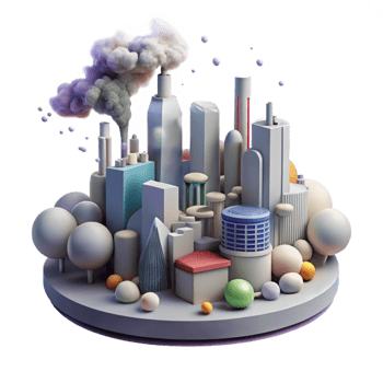 extraordinary classic Air Pollution Cityscape Isolated with Hazy Effect png