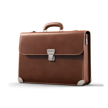 Classic brown leather briefcase for business professionals and travel accessories isolated object design on transparent background png