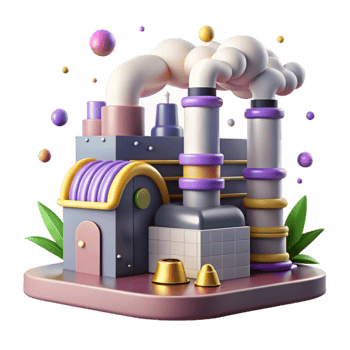 extraordinary artistic Factory with Smoke Stacks and Green Filters Isolated genuine png