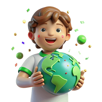 serene creative Child Holding Globe with Bright Green Continents Isolated exclusive png