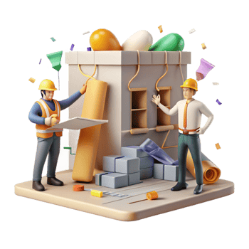 vibrant modern Building Renovation Process with Construction Workers Transparent Background professional png
