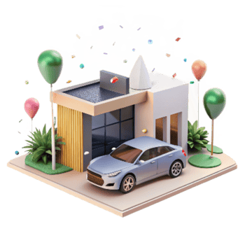 wonderful traditional Electric Car in Front of Modern House Cutout detailed png