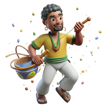 elegant classic Brazilian Berimbau Player Capoeira Pose Isolated Element authentic png