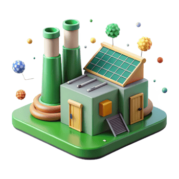 dramatic minimalist Factory with Green Rooftop and Solar Panels Isolated Background detailed png