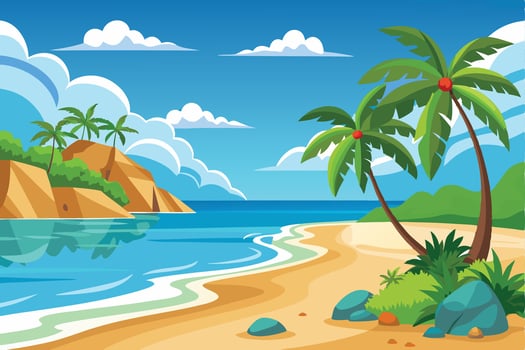 Quiet Beach Illustration Seaside Sunrise Beach Illustration vector