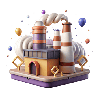 magnificent rustic Factory with Smoke Stacks and Green Filters Isolated premium png