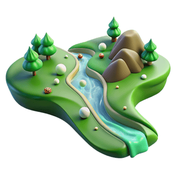 stunning contemporary Clean River Flowing Through Green Valley Isolated Element premium png