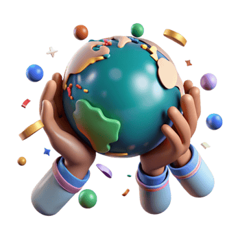 elegant traditional Diverse Hands Holding Globe Isolated png