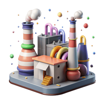 beautiful minimalist Factory Noise Pollution Smoke Stacks Transparent Background png