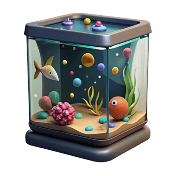 stunning traditional Dimly Lit Fish Tank Isolated Dark Background detailed png