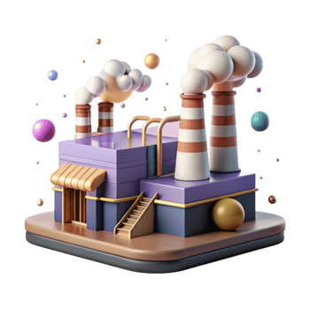 beautiful creative Factory with Smokestacks Emitting Clean Steam Isolated Background original png