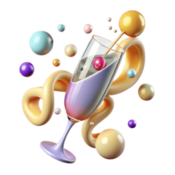 dramatic artistic Champagne Flute with Bubbles Transparent Background exclusive png
