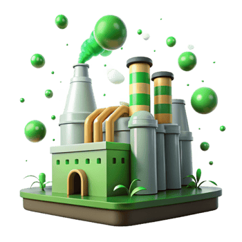 extraordinary classic Factory with Smoke Stacks and Green Filters Isolated detailed png