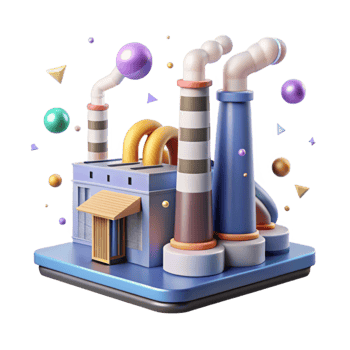 serene artistic Factory Noise Pollution Smoke Stacks Transparent Background high quality png