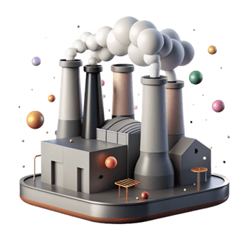 stunning traditional Factory with Smoke Stacks and Green Filters Isolated png